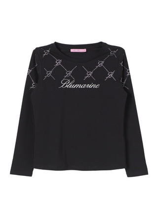 Miss Blumarine T-shirt manica lunga con logo strass nero