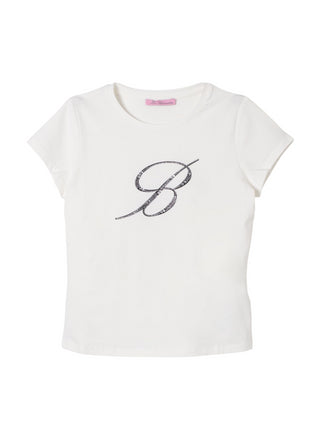 Miss Blumarine T-shirt manica corta con logo monogram strass avorio