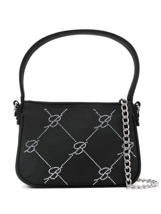 Miss Blumarine borsa in nylon con logo monogram strass nero