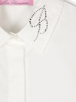 Miss Blumarine camicia manica lunga con logo strass bianco