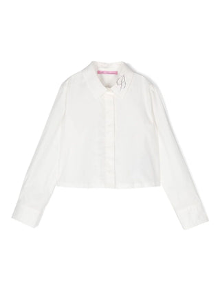 Miss Blumarine camicia manica lunga con logo strass bianco