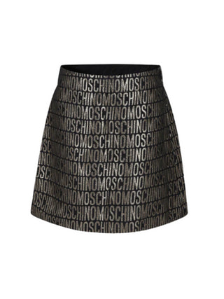 Moschino gonna corta con logo lurex all over nero oro