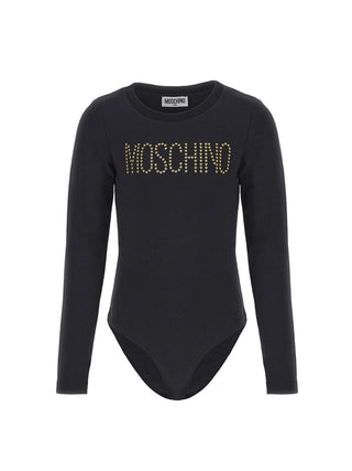 Moschino T-shirt body manica lunga con logo borchiato nero