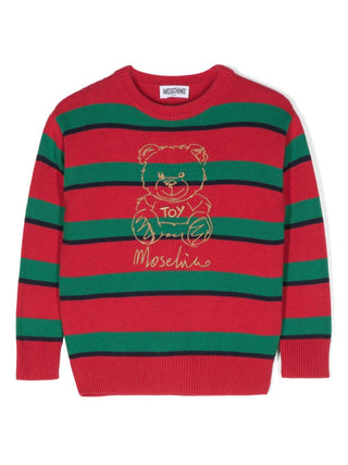 Moschino maglia a righe con ricamo orsetto Toy rosso verde