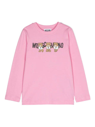 Moschino T-shirt manica lunga con stampa orsetti Toy rosa