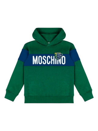 Moschino felpa con cappuccio banda logo verde blu