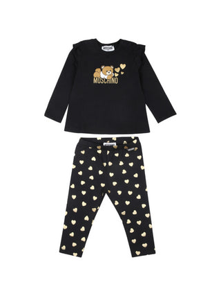 Moschino completo T-shirt e leggings con cuoricini nero