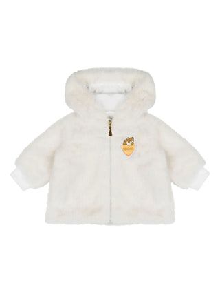 Moschino Kids pelliccia ecologica neonata con cappuccio panna