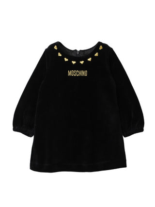 Moschino abito manica lunga in ciniglia con logo nero