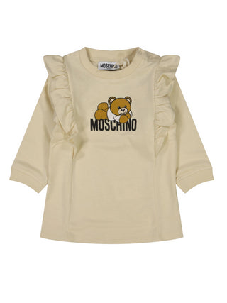 Moschino abito in felpa con rouches stampa orsetto beige