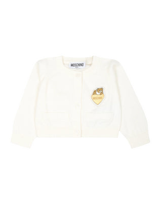 Moschino cardigan in misto lana con patch orsetto panna