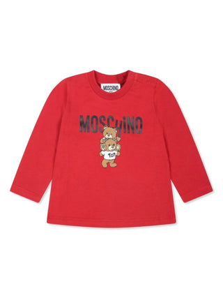 Moschino T-shirt manica lunga in jersey con stampa logo rosso