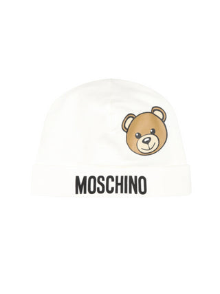 Moschino cappello con stampa logo e orsetto Toy bianco latte