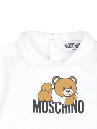 Moschino tutina intera con logo orsetto Toy bianco beige