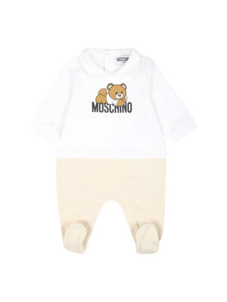 Moschino tutina intera con logo orsetto Toy bianco beige