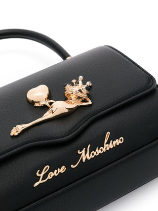 Moschino Love borsa a mano in ecopelle martellata con placca Frog nero