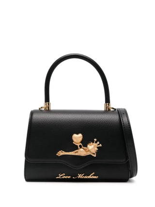 Moschino Love borsa a mano in ecopelle martellata con placca Frog nero