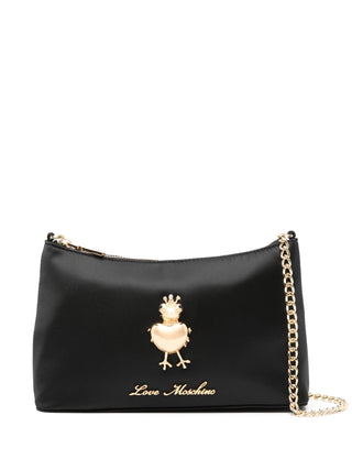 Moschino Love borsa a spalla satin con placca frog nero