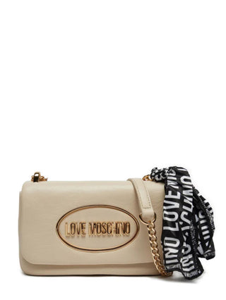 Moschino Love borsa a spalla in ecopelle con foulard beige chiaro