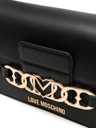 Moschino Love borsa a spalla in ecopelle martellata nero oro