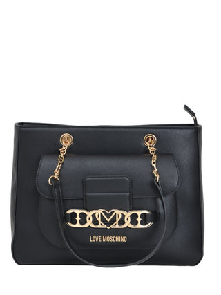 Moschino Love borsa a spalla in similpelle martellata nero oro