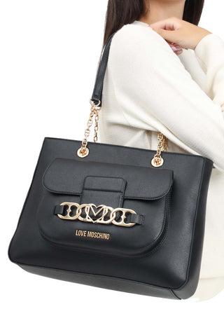 Moschino Love borsa a spalla in similpelle martellata nero oro