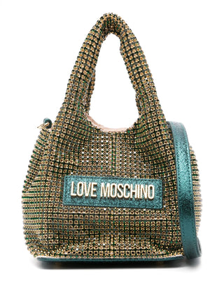 Moschino Love borsa a mano con strass all over verde oro