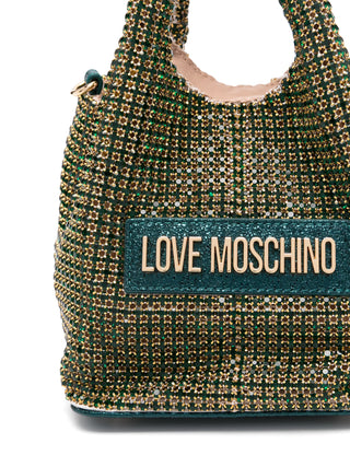 Moschino Love borsa a mano con strass all over verde oro