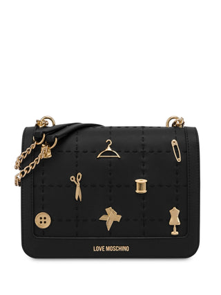 Moschino Love borsa a tracolla in ecopelle con charms nero oro