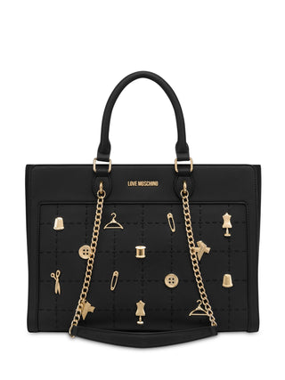 Moschino Love borsa in ecopelle con charms nero oro