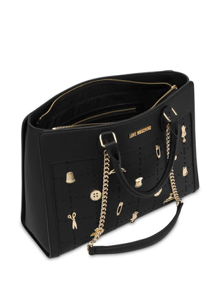 Moschino Love borsa in ecopelle con charms nero oro