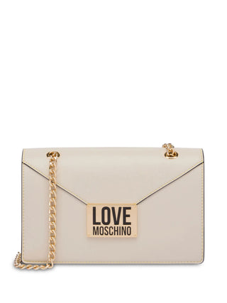 Moschino Love borsa a spalla in similpelle con placca logo beige oro