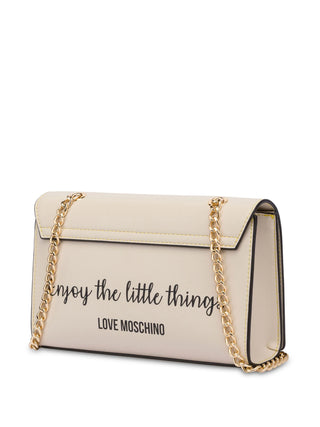 Moschino Love borsa a spalla in similpelle con placca logo beige oro