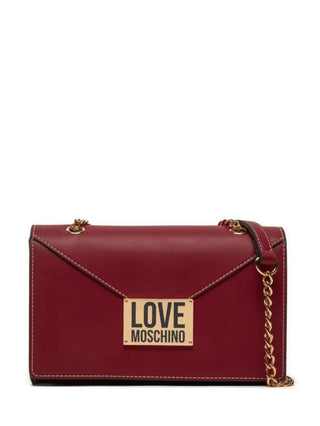 Moschino Love borsa a spalla in ecopelle con placca logo bordeaux