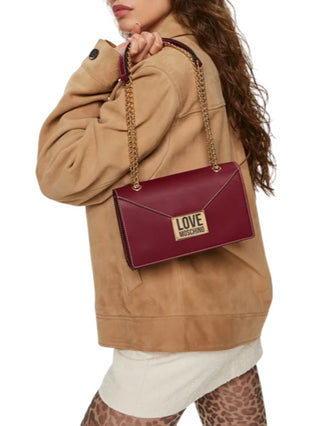 Moschino Love borsa a spalla in ecopelle con placca logo bordeaux