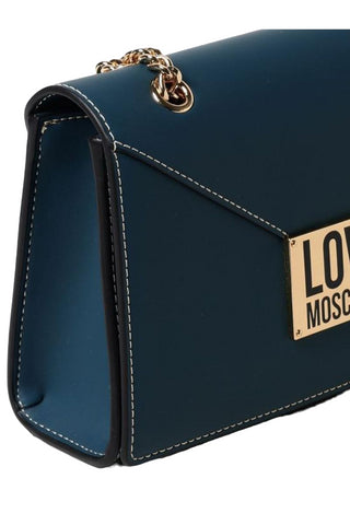 Moschino Love borsa a spalla in similpelle con placca logo verde petrolio