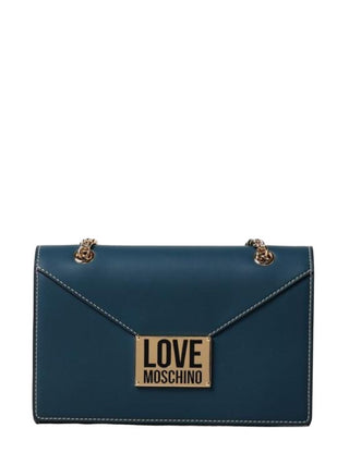 Moschino Love borsa a spalla in similpelle con placca logo verde petrolio