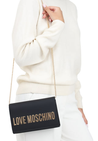 Moschino Love borsa a tracolla in similpelle con logo nero oro