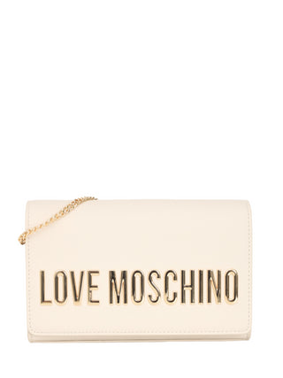 Moschino Love borsa a tracolla in ecopelle con placca logo beige chiaro