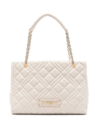 Moschino Love borsa a spalla in ecopelle trapuntata con logo beige chiaro