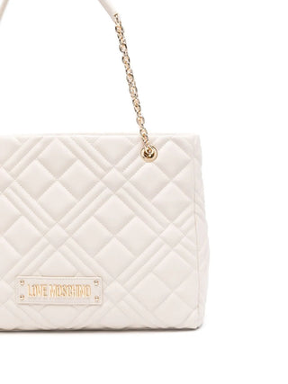 Moschino Love borsa a spalla in ecopelle trapuntata con logo beige chiaro