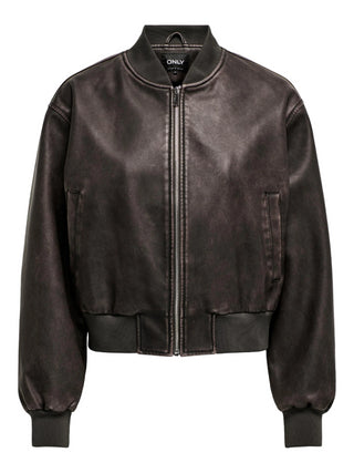 Only giubbino bomber in ecopelle marrone