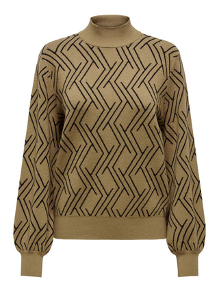 ONLY maglia a collo alto con pattern geometrico a contrasto marrone