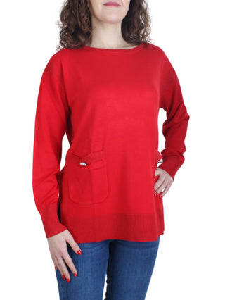 Opificio 4.0 maglia girocollo con tasche lurex rosso