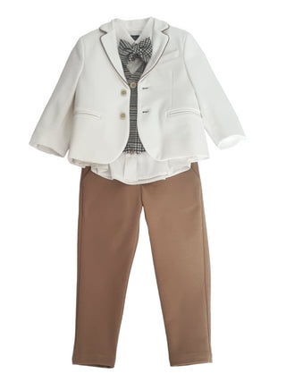 Pascal Kids completo elegante con camicia e gilet beige