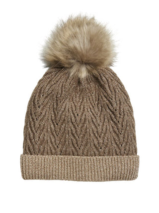 Pieces cappello in maglia con pompon beige