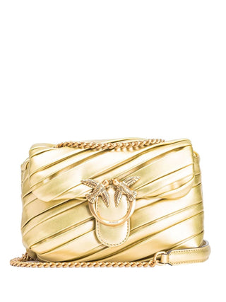 Pinko borsa Love Bag Puff Baby in pelle plissè laminata oro