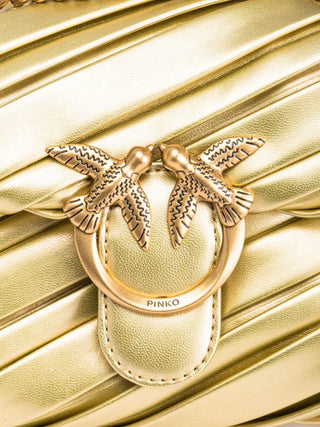 Pinko borsa Love Bag Puff Baby in pelle plissè laminata oro