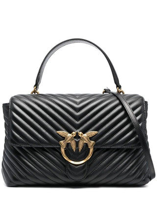 Pinko borsa Love Lady Puff Big Classic in pelle chevron nero oro