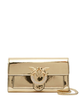 Pinko pochette Love One Wallet in ecopelle laminata oro